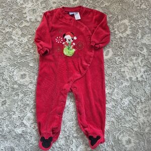 Disney Baby Unisex Red Mickey Christmas Footie Size 12M